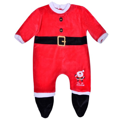 Kostum I Kuq "Santa Claus" Me Rrip Të Zi Për Bebe 