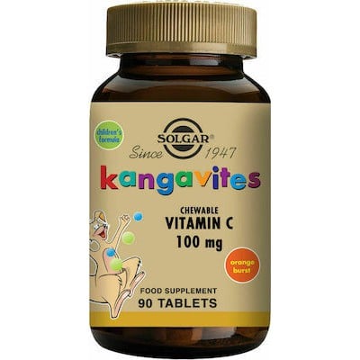 SOLGAR Kangavites Vitamin C 100mg 90 Μασώμενες Ταμπλέτες - Συμπλήρωμα Διατροφής Βιταμίνης C Για Παιδιά 3+