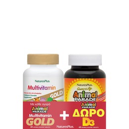 Natures Plus Animal Parade Πακέτο Προσφοράς Multivitamin Gold Assorted 60 Softgels & Δώρο Vitamin D3 500iu 60tabs