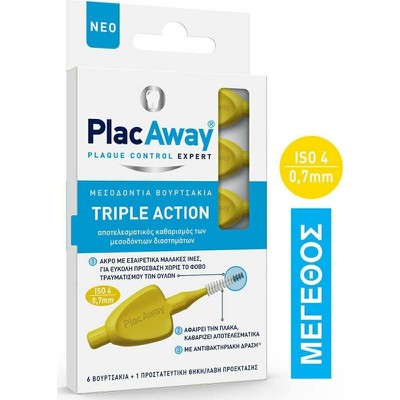 PLAC AWAY Plac Away Triple Action Μεσοδόντια Βουρτσάκια 0.7mm ISO 4 Κίτρινα x6 τμχ