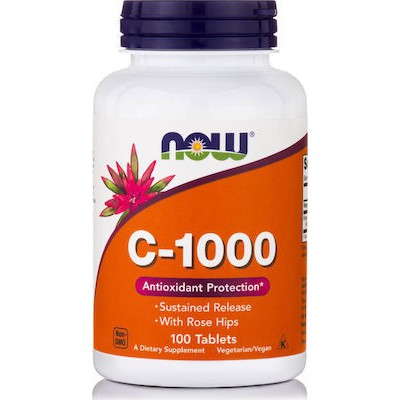 NOW FOODS  C-1000 Sustained Release Συμπλήρωμα Διατροφής Με  Βιταμίνη C & Καρπούς Αγριοτριανταφυλλιάς βραδείας αποδέσμευσης  x100 Δισκία