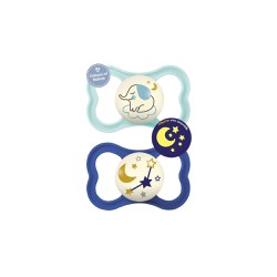 Mam Air Night Silicone Pacifier 6-16 Months Light Blue & Blue 2 pieces