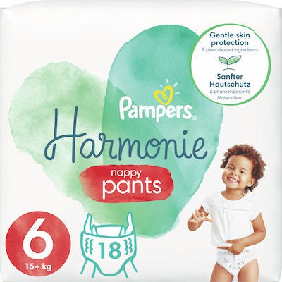PAMPERS Harmonie Nappy Pants Βρεφικές Πάνες Βρακάκια No.6 15kg+ 18 Τεμάχια Value Pack  