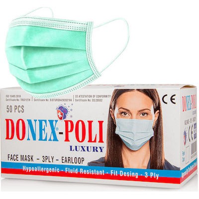 DONEX-POLI Χειρουργικές Μάσκες 3 Φύλλων Ατομικής Προστασίας Πράσινο x50