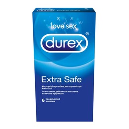 Durex Extra Safe Προφυλακτικά με ελαφρώς παχύτερα τοιχώματα για απόλυτη ασφάλεια, 6 τεμάχια
