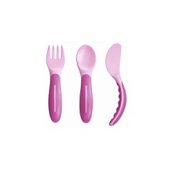 Mam Baby's Cutlery Fork Spoon Knife 6+ Months Pink 3 pieces