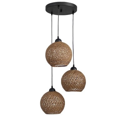 Pendant Light 3xE27 Rope Balls Brown Silk