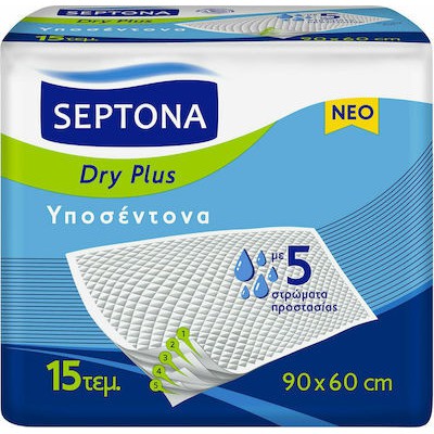 SEPTONA Dry Plus Υποσέντονα Ακράτειας Με 5 Στρώματα Προστασίας 60x90cm 15 Τεμάχια