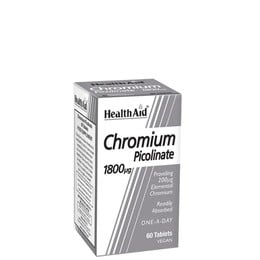 Health Aid Chromium Picolinate 1800 μg 60 tabs, ΧΡΩΜΙΟ 200μg, Προωθεί τον μεταβολισμό των υδατανθράκων, των λιπών και των πρωτεϊνών