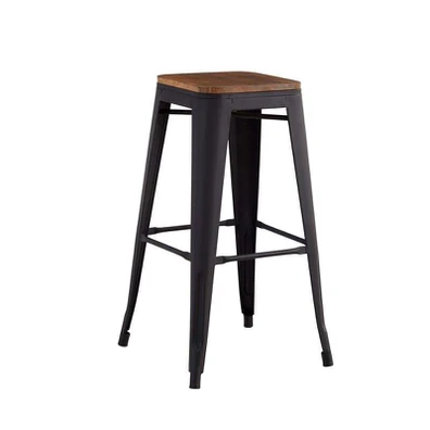 Relix Wood Σκαμπό Bar, Μέταλλο Βαφή Μαύρο Extra Ma
