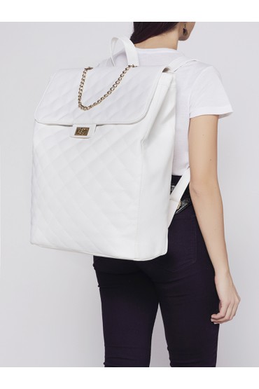 Τσάντα τύπου Chanel μαλακή λευκή ματ με χρυσές λεπτομέρειες