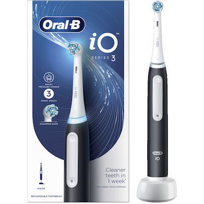 ORAL-B iO Series 3 Magnetic Black Ηλεκτρική Επαναφορτιζόμενη Οδοντόβουρτσα Σε Mαύρο Χρώμα & Δώρο Θήκη Ταξιδίου