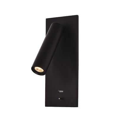 Wall Light Recessed Black Matt-Usb Led 3000K 3W