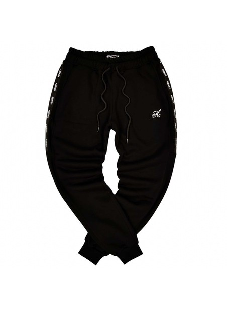 HENRY CLOTHING BLACK HALF SIDE TAPED TRACKPANTS 