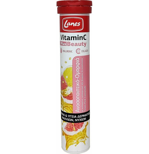 LANES Vitamin C Plus Beauty Συμπλήρωμα Διατροφής για Άμυνα & Υγεία Δέρματος, Μαλλιών, Νυχιών, 20 Αναβράζουσες Ταμπλέτες