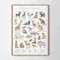 Watercolor alphabet with animals wood