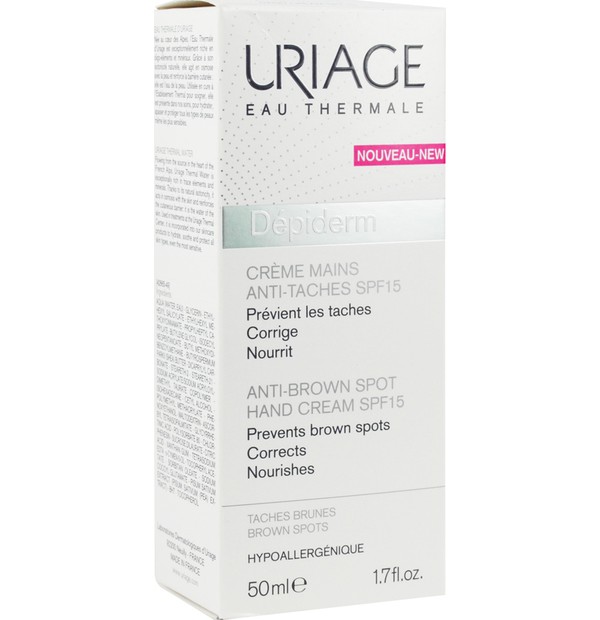 Uriage Depiderm Anti-Brown Spot Hand Cream SPF15 Θρεπτική & Προστατευτική Κρέμα Χεριών κατά των κηλίδων, 50ml