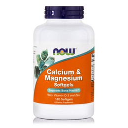 Now Calcium & Magnesium, w/ Vitamin D Οστεοπόρωση, Οστά ,Εμμηνόπαυση - 120 μαλακές κάψουλες