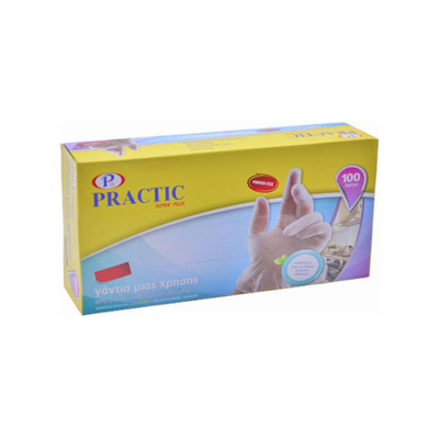 PRACTIC Γάντια Βινυλίου Μίας Χρήσης Χωρίς Πούδρα - Συσκευασία 100 Τεμαχίων - Επιλέξτε Μέγεθος