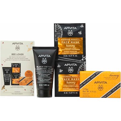 APIVITA Bee Lover Black Detox Gel Καθαρισμού Προσώπου 50ml & Φυσικό Σαπούνι Με Μέλι 125g & Express Mask Με Μέλι 2x8ml