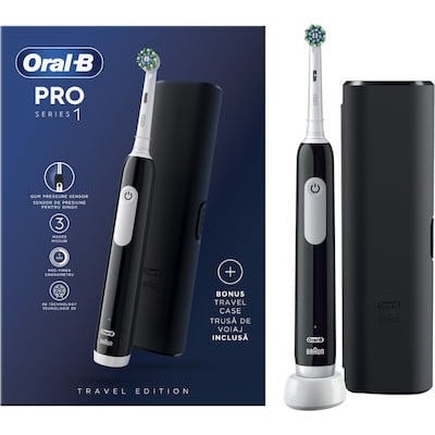 ORAL B Pro Series 1 Ηλεκτρική Οδοντόβουρτσα Με Χρονομετρητή, Αισθητήρα Πίεσης & Θήκη Ταξιδίου Μαύρη