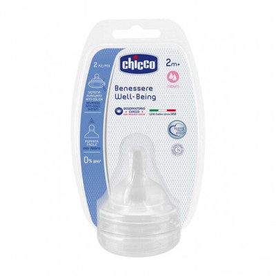 CHICCO Θηλή Σιλικόνης Well Being Μέτρια Ροή 2m+ x2
