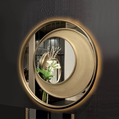 Wall mirror round with led Φ90 metallic in gold co