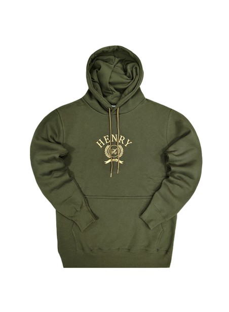 Henry clothing olive gold emplem logo hoodie