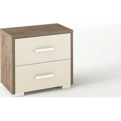 Κομοδίνο Ξύλινο/Καρυδί Μπεζ 50x48x35