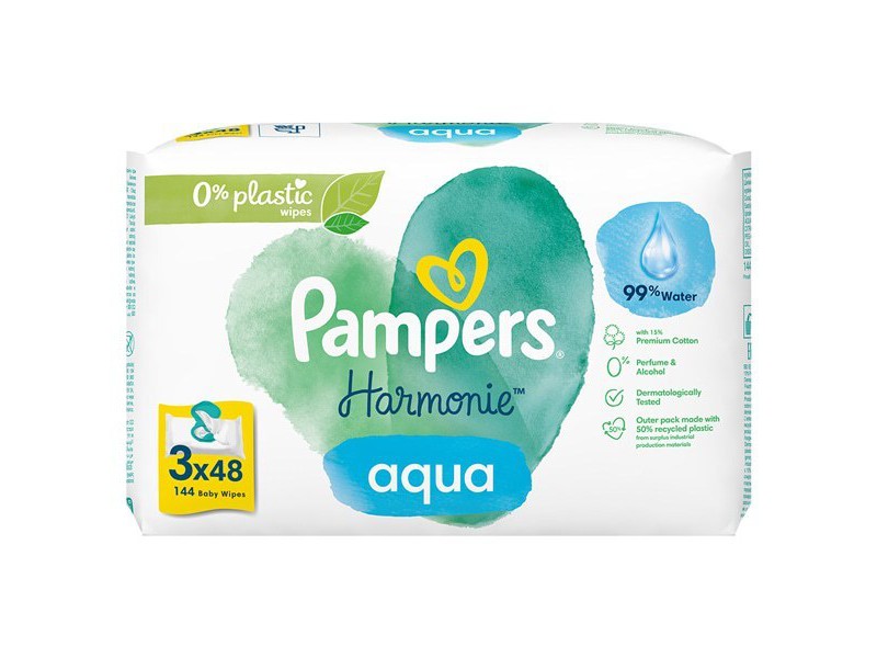 Lot de 8 packets de lingettes Pampers Harmonie Aqua - Pampers