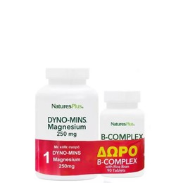 Nature's Plus Promo Dyno-Mins Magnesium 250mg, 90tabs & Δώρο B-Complex with Rice Bran, 90tabs, 1σετ