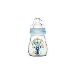 Mam Feel Good Glass Baby Bottle 0+ Months With Small Flow Silicone Nipple Blue 170ml