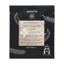Apivita Express Beauty Tissue Face Mask CAROB (Χαρούπι) - Αποτοξίνωση & Καθαρισμός, 1 x 20ml