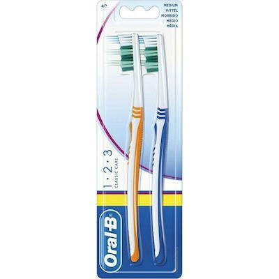 ORAL B Οδ/τσα 1-2-3 Classic Care 35 Medium, Μέτρια Οδοντόβουρτσα Σε Διάφορα Χρώματα 1+1