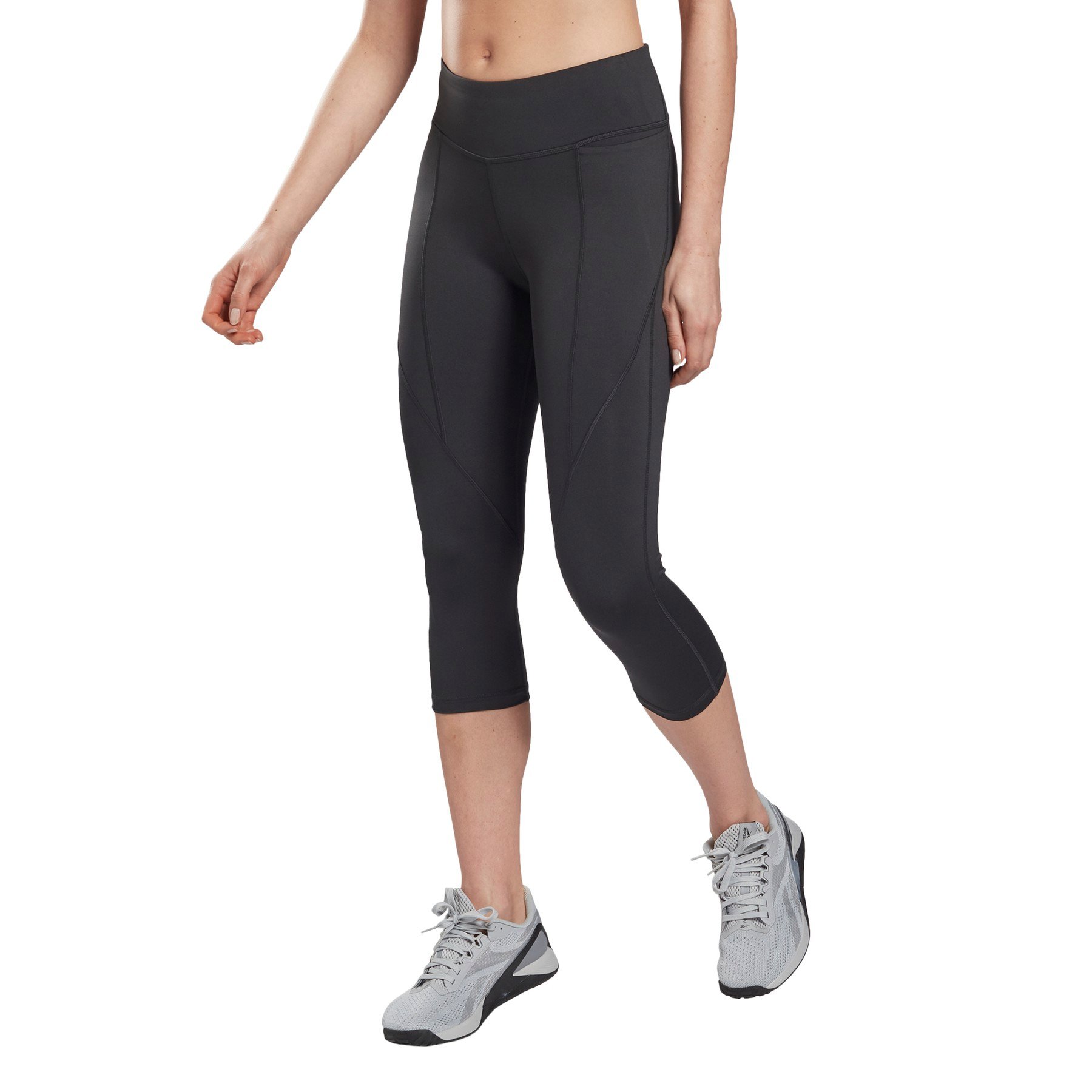 Black Reebok Womens Workout Ready Pant Program Capri Tights - Get