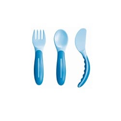 Mam Baby's Cutlery Fork Spoon Knife 6+ Months Blue 3 pieces