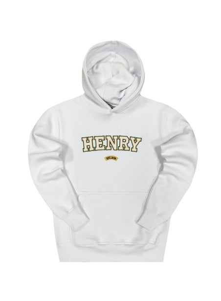 Henry clothing white gold hologram logo hoodie