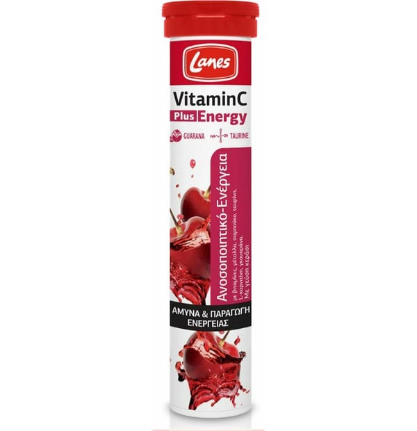 LANES Vitamin C 500mg Plus Energy για Ενίσχυση Ανοσοποιητικού & Ενέργεια με Γεύση Κεράσι 20Tabs.