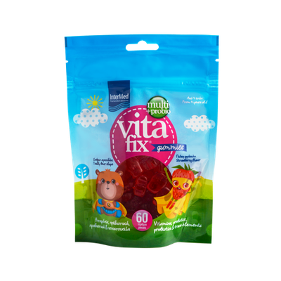 INTERMED Vita Fix Multi & Probio Gummies Παιδικό Συμπλήρωμα Διατροφής Με 9 Βιταμίνες, Πρεβιοτικα, Προβιοτικά & Ιχνοστοιχεία Με Γεύση Φραόυλα Από 4 Ετών 60 Ζελεδάκια-Αρκουδάκια